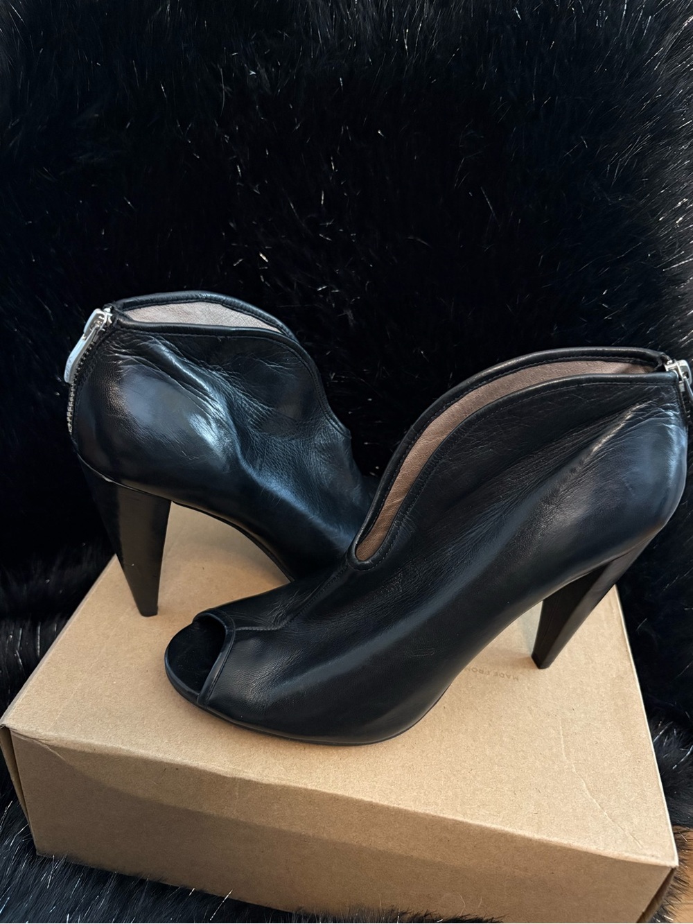 Vince Camuto Black Leather Peep-Toe High Heels
